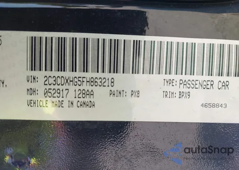 2015 Dodge Charger Sxt из США, поврежденный, VIN 2C3CDXHG5FH863218